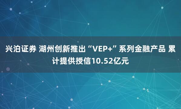 兴泊证券 湖州创新推出“VEP+”系列金融产品 累计提供授信10.52亿元